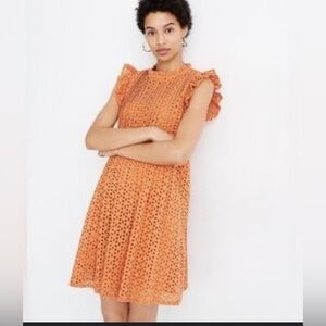 Madewell Eyelet Ruffle-Sleeve Pintuck Mini Dress. size Medium